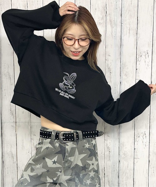 セール】《うさぎロゴ×裏起毛》レディース スウェットプルオーバー