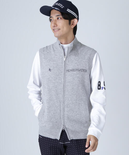 PEARLY GATES】12G部分ジャガード カシミヤ100 フルジップアップニット