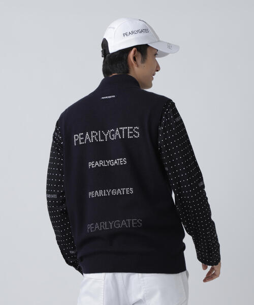 PEARLY GATES】12G部分ジャガード カシミヤ100 フルジップアップニット