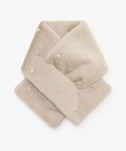 Afternoon Tea（アフタヌーンティー）の「パール付きフェイクファーティペット（マフラー・レディース・ベージュ/ブラック・ONE SIZE）」の2枚目の写真