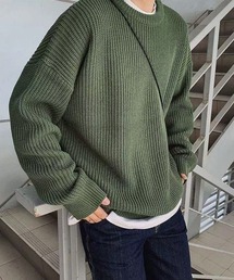 ベーシッククルーネックリブニット