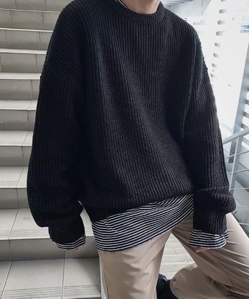 SallyLunn(サリーラン)の「ベーシッククルーネックリブニット(ニット/セーター・メンズ・ブラック/グリーン/ホワイト/ネイビー・L/M)」の2枚目の写真