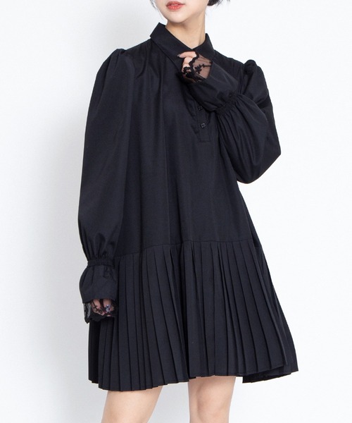 PUNYUS(プニュズ)の「プリーツヘムシャツワンピース(シャツワンピース・レディース・ブラック/サックスブルー/ホワイト・2/1/5/4/3)」の1枚目の写真