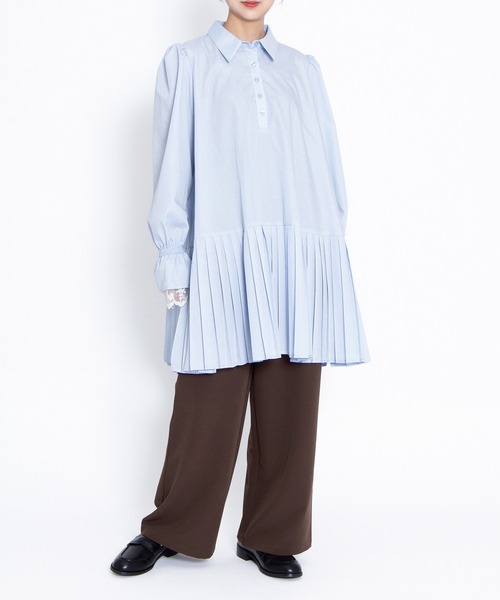 PUNYUS(プニュズ)の「プリーツヘムシャツワンピース(シャツワンピース・レディース・ブラック/サックスブルー/ホワイト・2/1/5/4/3)」の5枚目の写真