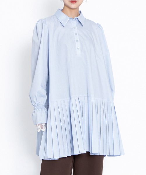 PUNYUS(プニュズ)の「プリーツヘムシャツワンピース(シャツワンピース・レディース・ブラック/サックスブルー/ホワイト・2/1/5/4/3)」の6枚目の写真