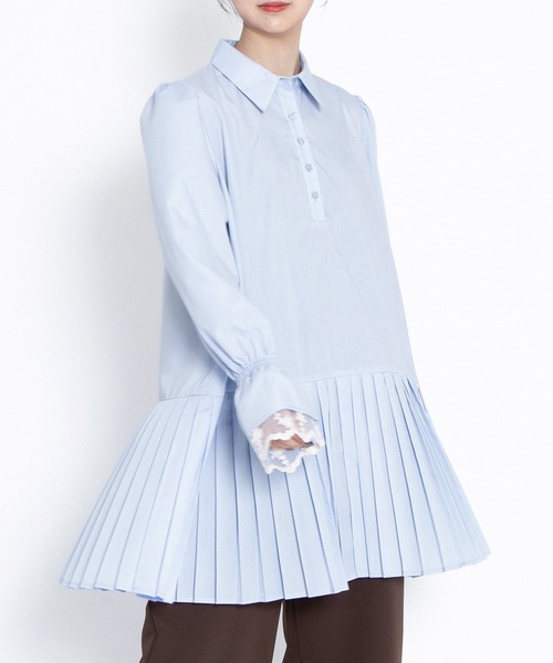 PUNYUS(プニュズ)の「プリーツヘムシャツワンピース(シャツワンピース・レディース・ブラック/サックスブルー/ホワイト・2/1/5/4/3)」の9枚目の写真