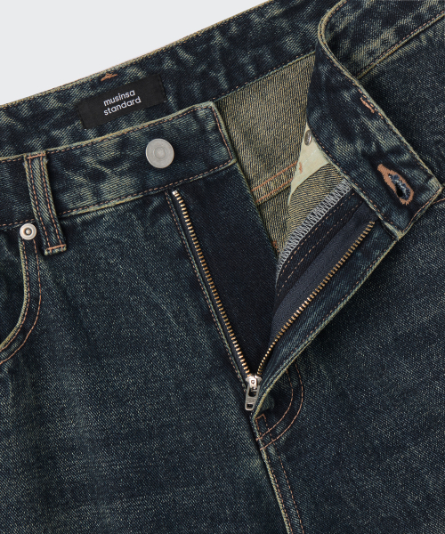 MUSINSA STANDARD（ムシンサスタンダード）の「クリーズウォッシュドルーズストレートデニムパンツ[ダークブルー]（デニムパンツ・メンズ・その他・29/30/31/33/26/27/28/40/38/42/36/34/32）」の3枚目の写真
