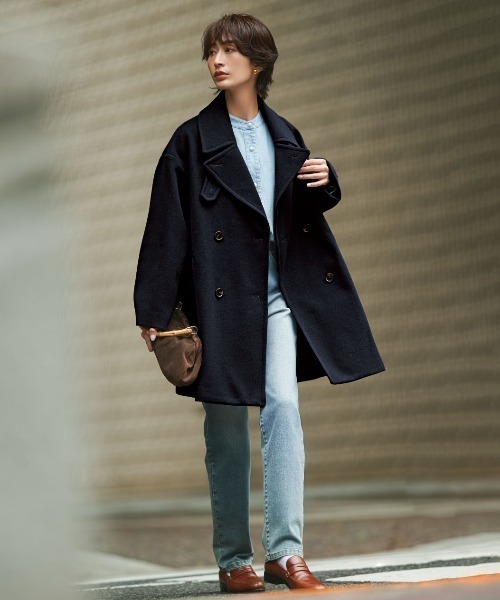 新品同様　エディフィス　ピーコート　ダークネイビー　イタリア製生地 EDIFICE エディフィス ウール100% ネイビー ピーコート - メルカリ