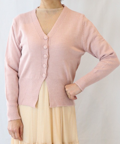 a lot of love（ア ロット オブ ラブ）の「ナローウエスト Vネックカーディガン（カーディガン/ボレロ・レディース・ピンク/オフホワイト/グレー・FREE）」の3枚目の写真