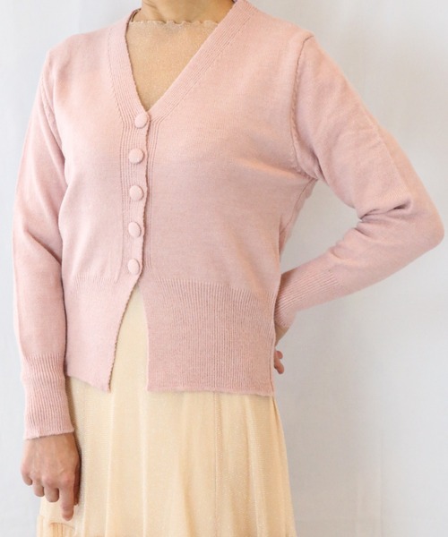 a lot of love（ア ロット オブ ラブ）の「ナローウエスト Vネックカーディガン（カーディガン/ボレロ・レディース・ピンク/オフホワイト/グレー・FREE）」の7枚目の写真