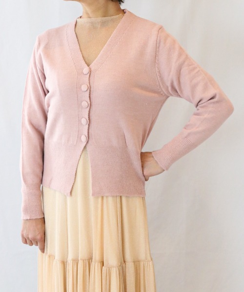 a lot of love（ア ロット オブ ラブ）の「ナローウエスト Vネックカーディガン（カーディガン/ボレロ・レディース・ピンク/オフホワイト/グレー・FREE）」の8枚目の写真