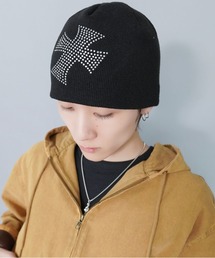 SPINNS | シングルニットビーニー/ストーン/クロススカル/Y2K・グランジ韓国(ニットキャップ/ビーニー)