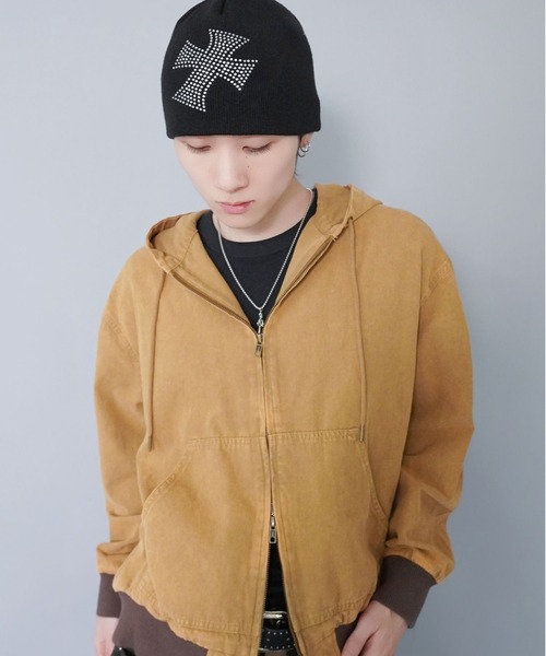 シングルニットビーニー/ストーン/クロススカル/Y2K・グランジ韓国