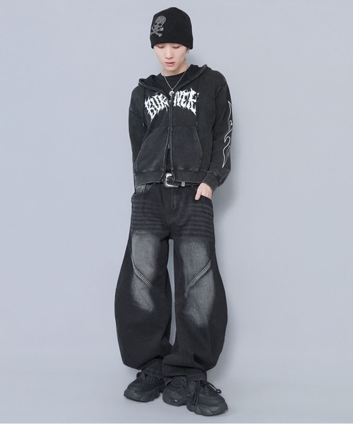 シングルニットビーニー/ストーン/クロススカル/Y2K・グランジ韓国