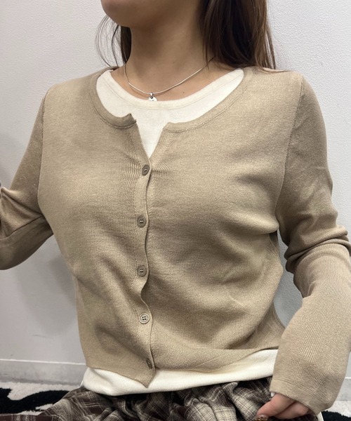 Nu(ニュー)の「【Nu】レイヤード風カーディガン(Tシャツ/カットソー・レディース・ブラック×ホワイト/グレー/ホワイト×ブラック/ブラック/カーキ・MEDIUM)」の5枚目の写真