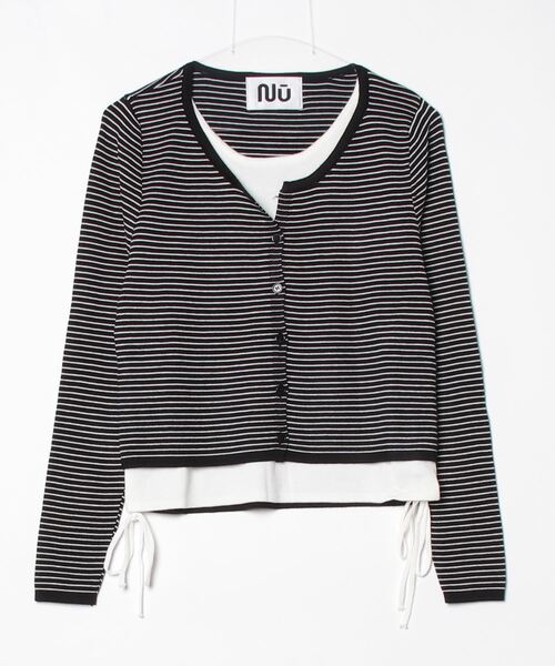 Nu(ニュー)の「【Nu】レイヤード風カーディガン(Tシャツ/カットソー・レディース・ブラック×ホワイト/グレー/ホワイト×ブラック/ブラック/カーキ・MEDIUM)」の6枚目の写真