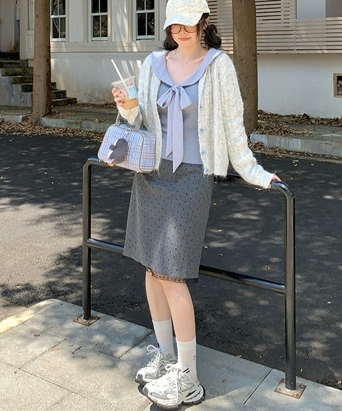 gossip!ロサンゼルス(ゴシップロサンゼルス)の「Y2Kガーリーレトロドット×レースAラインスカート/ミディ丈(スカート・レディース・グレー・L/M/S)」の6枚目の写真