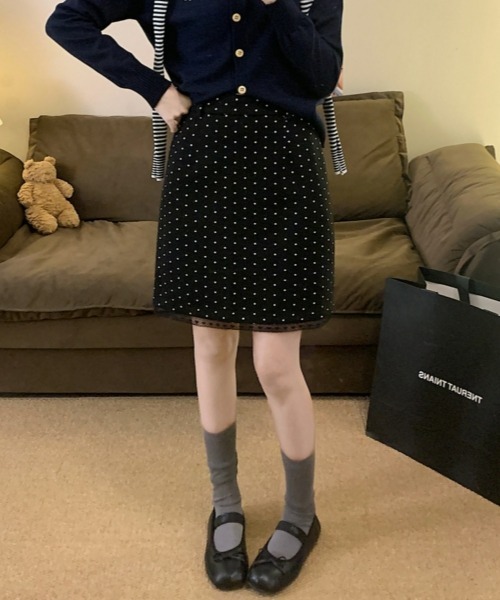 gossip!ロサンゼルス(ゴシップロサンゼルス)の「Y2Kガーリーレトロドット×レースAラインスカート/ミディ丈(スカート・レディース・グレー・L/M/S)」の15枚目の写真