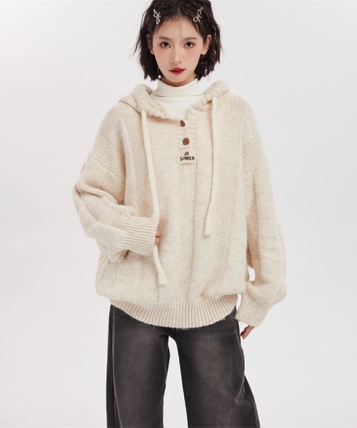 Ritzy(リッツィー)の「フード付き ニットセーター(ニット/セーター・レディース・グレイッシュベージュ/ベージュ/ブラウン・FREE)」の1枚目の写真