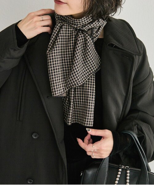 ear PAPILLONNER（イアパピヨネ）の「コットン格子柄ストール（ストール/ショール・レディース・ブラック・FREE）」の2枚目の写真