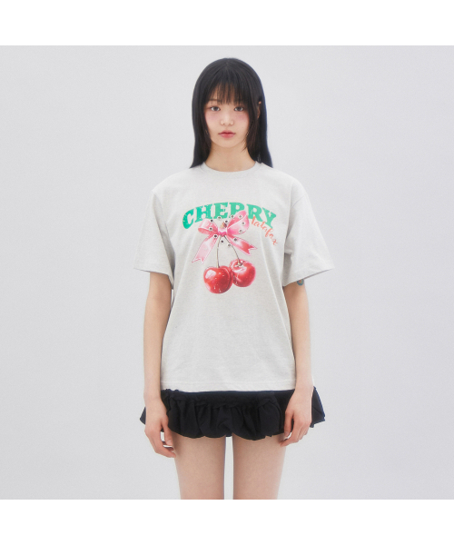 チェリーハートTシャツ プリント半袖Tシャツ オートミール BR2CH015
