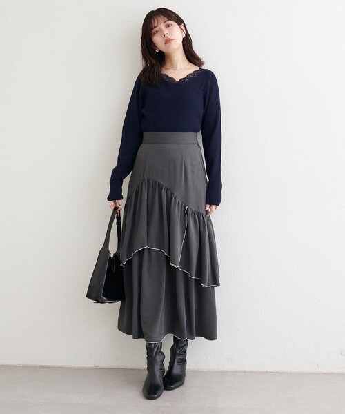 natural couture(ナチュラルクチュール)の「裾パイピングスカート(スカート・レディース・その他1/その他2/チャコールグレー/アイボリー・FREE)」の21枚目の写真