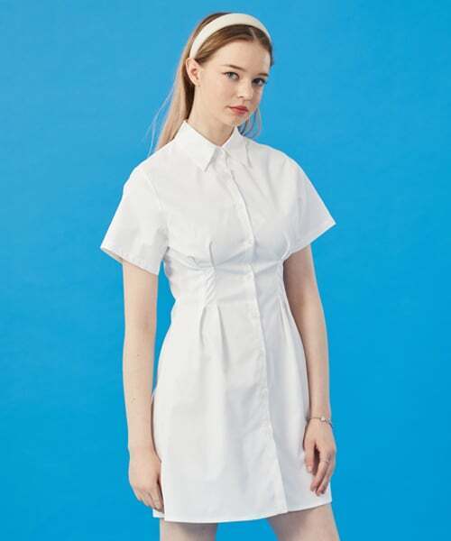 KOLEAT（コレット）の「WOMENクロップスリム無地半袖シャツミニワンピース【WHITE】スカートスカートver。（ワンピース・レディース・その他・FREE）」の5枚目の写真