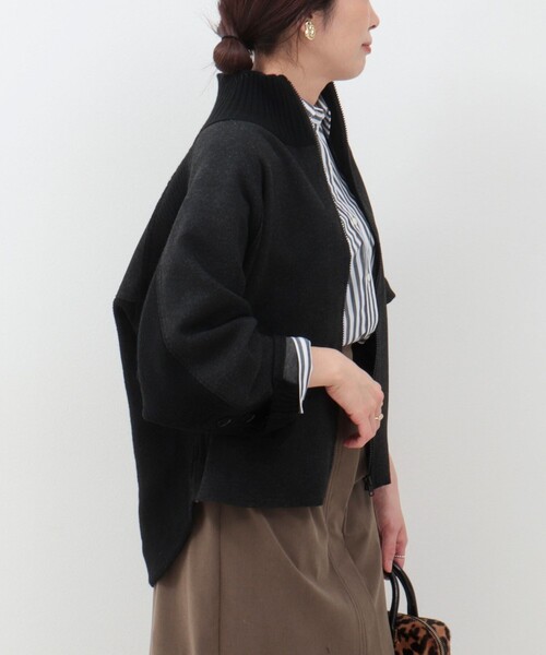 MICO COULIER（ミコクリエ）の「ニットドッキングブルゾン（ブルゾン・レディース・キナリ/チャコールグレー・38）」の2枚目の写真