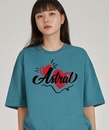 ダブルハートラウンドネック15番手コットン半袖Tシャツ_ブルーグリーン