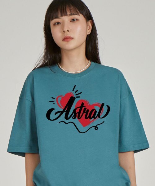 ASTRAL PROJECTION(アストラルプロジェクション)の「ダブルハートラウンドネック15番手コットン半袖Tシャツ_ブルーグリーン(Tシャツ/カットソー・レディース・その他・LARGE/X-LARGE)」の1枚目の写真