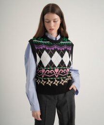 VLETI（ブレッティ）の「Pattern Round Knit Vest (Black)（ベスト）」