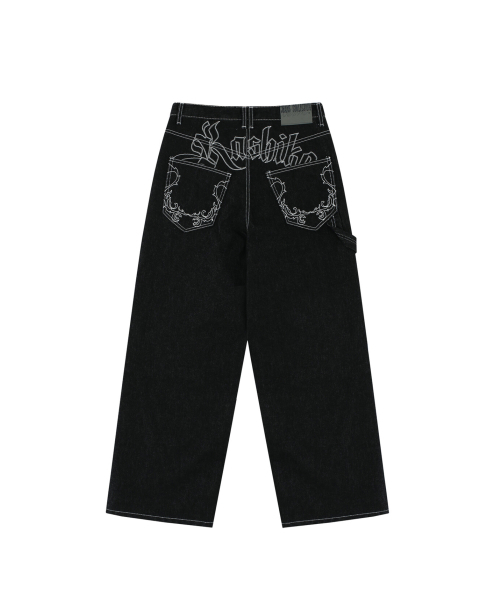 パンツ Kashiko EmbroiedNonfadeDenimPants_Black Embroied Nonfade Denim Pants Black（デニムパンツ）｜KASHIKO