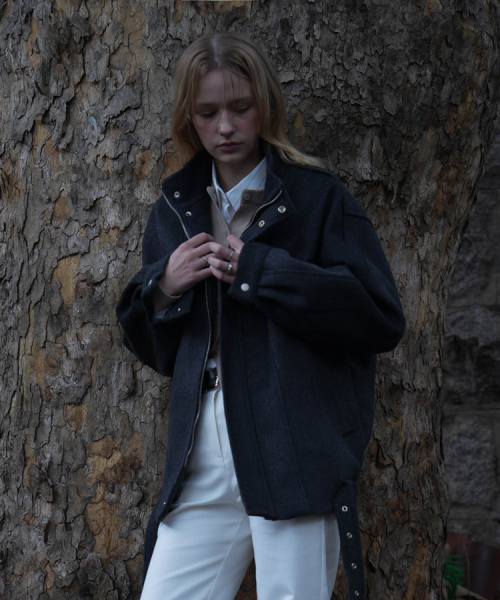 Belted Wool Half Jacket [Charcoal]（その他アウター）｜DEHEVE
