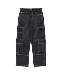 WASHED DENIM CARGO PANTS BLACK(CV2EFUD111A)