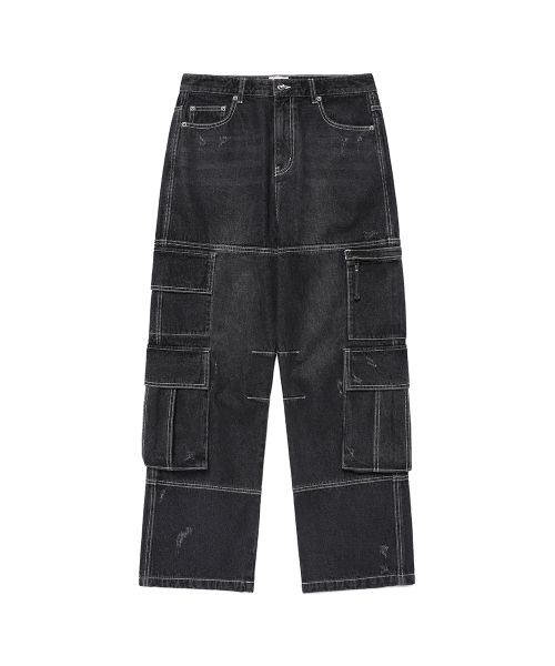 Cavish(カビシ)の「WASHED DENIM CARGO PANTS BLACK(CV2EFUD111A)(デニムパンツ・レディース・ブラック・SMALL/MEDIUM/LARGE)」の1枚目の写真