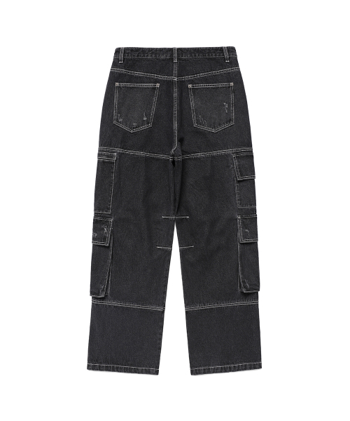 Cavish(カビシ)の「WASHED DENIM CARGO PANTS BLACK(CV2EFUD111A)(デニムパンツ・レディース・ブラック・SMALL/MEDIUM/LARGE)」の2枚目の写真