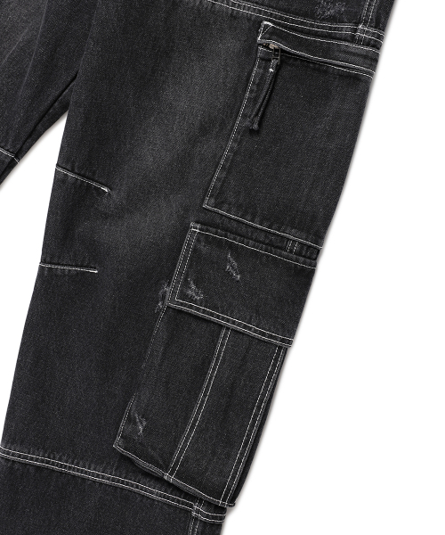 Cavish(カビシ)の「WASHED DENIM CARGO PANTS BLACK(CV2EFUD111A)(デニムパンツ・レディース・ブラック・SMALL/MEDIUM/LARGE)」の4枚目の写真