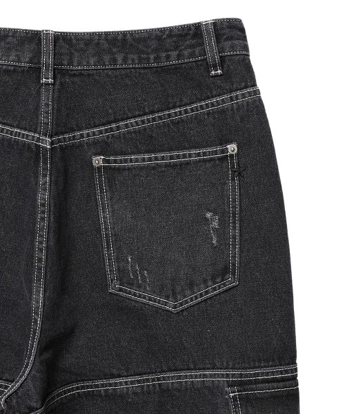 Cavish(カビシ)の「WASHED DENIM CARGO PANTS BLACK(CV2EFUD111A)(デニムパンツ・レディース・ブラック・SMALL/MEDIUM/LARGE)」の6枚目の写真