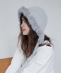 polcadot | ファーフードニット(ニットキャップ/ビーニー)