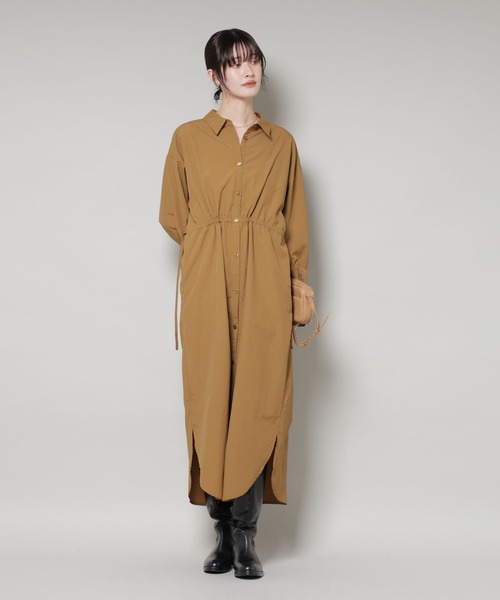 NANO universe(ナノユニバース)の「ナイロンタッサードロストシャツワンピース(シャツワンピース・レディース・ブラック/キャメル/ダークベージュ・FREE)」の13枚目の写真