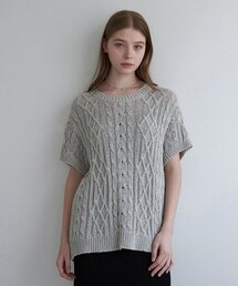 ADAUL（アダウル）の「Back Point Short Sleeve Knit - Gray（ニット/セーター）」