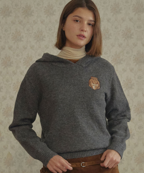 DEARMYDEER(ディアマイディア)の「Wappen Knit Hoodie (Gray)(ニット/セーター・レディース・その他・FREE)」の1枚目の写真
