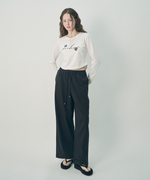 MIHEV（ミヘブ）の「カジュアルストライプワイドスラックスブラック（スラックス・レディース・その他・MEDIUM/LARGE）」の3枚目の写真