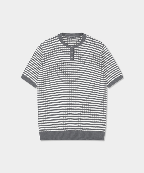 Summer washable bubble henley neck knit — грейстренд‑тип