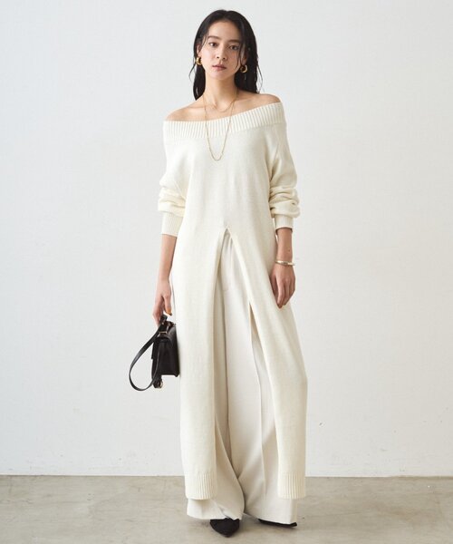 LOUNGEDRESS(ラウンジドレス)の「ハイスリットニットワンピース(ワンピース・レディース・ネイビー/オフホワイト・FREE)」の6枚目の写真
