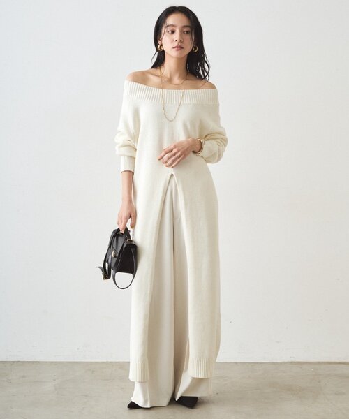 LOUNGEDRESS(ラウンジドレス)の「ハイスリットニットワンピース(ワンピース・レディース・ネイビー/オフホワイト・FREE)」の7枚目の写真