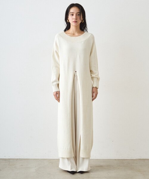 LOUNGEDRESS(ラウンジドレス)の「ハイスリットニットワンピース(ワンピース・レディース・ネイビー/オフホワイト・FREE)」の14枚目の写真
