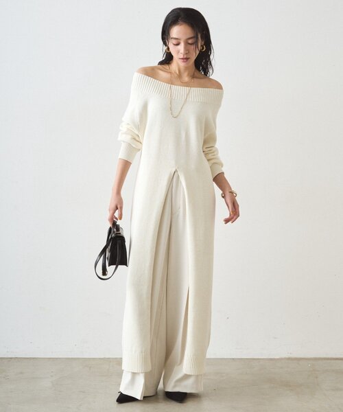 LOUNGEDRESS(ラウンジドレス)の「ハイスリットニットワンピース(ワンピース・レディース・ネイビー/オフホワイト・FREE)」の3枚目の写真