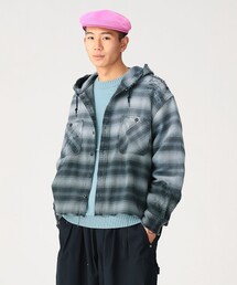 BEAMS | ダメージ フード チェック シャツ【ワイドショートフィット】(シャツ/ブラウス)