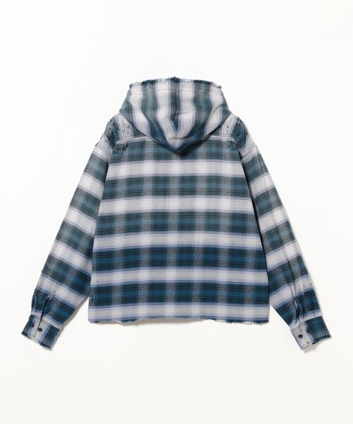 BEAMS(ビームス)の「ダメージ フード チェック シャツ【ワイドショートフィット】(シャツ/ブラウス・メンズ・ブラック/ネイビー・S/M/L/XL)」の9枚目の写真